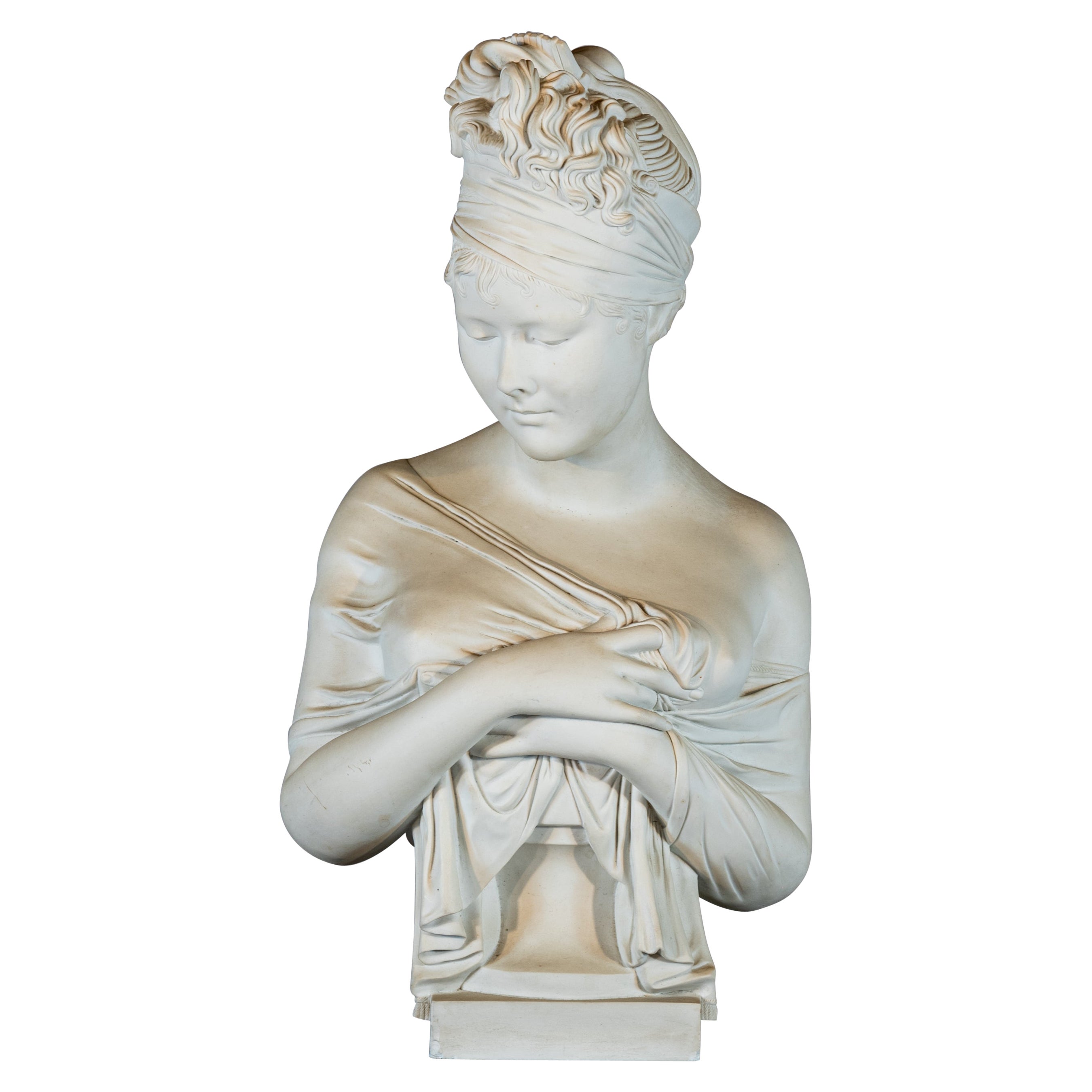 French Faience Bust of Madame Recamier, After Houdon For Sale