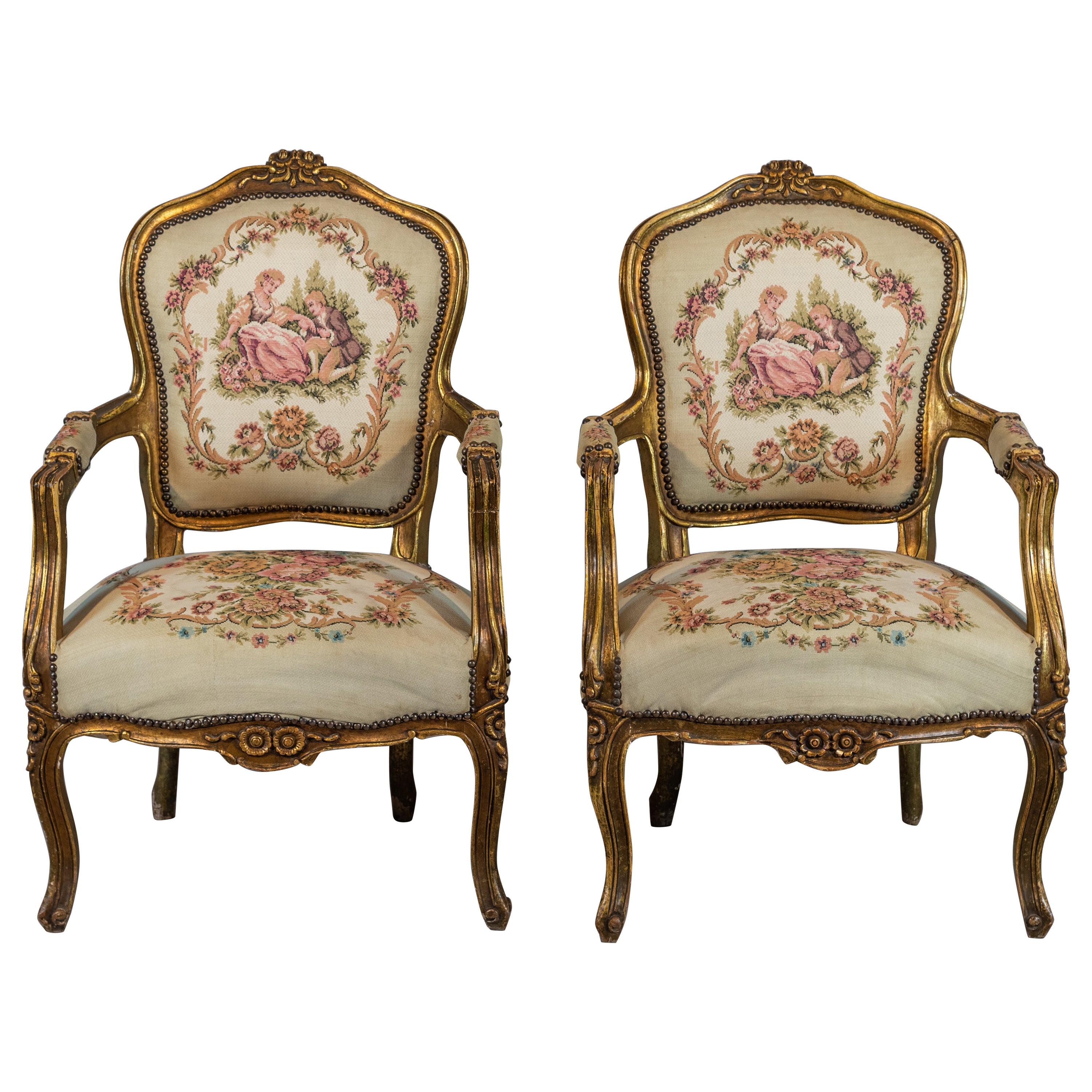 19th Century French Louis XV Style Pair of Armchairs For Sale