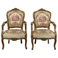 Antique 19th Century French Louis XV Style Pair of Armchairs