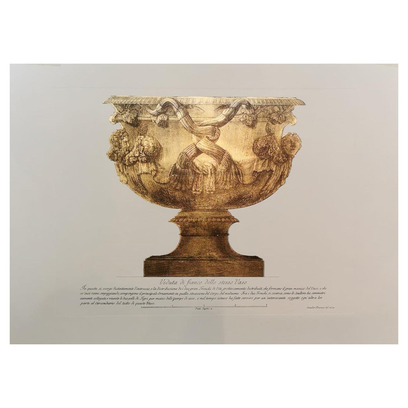 Contemporary Italian Antique Vase Print with Press Engraving Pure Gold Leaf  For Sale