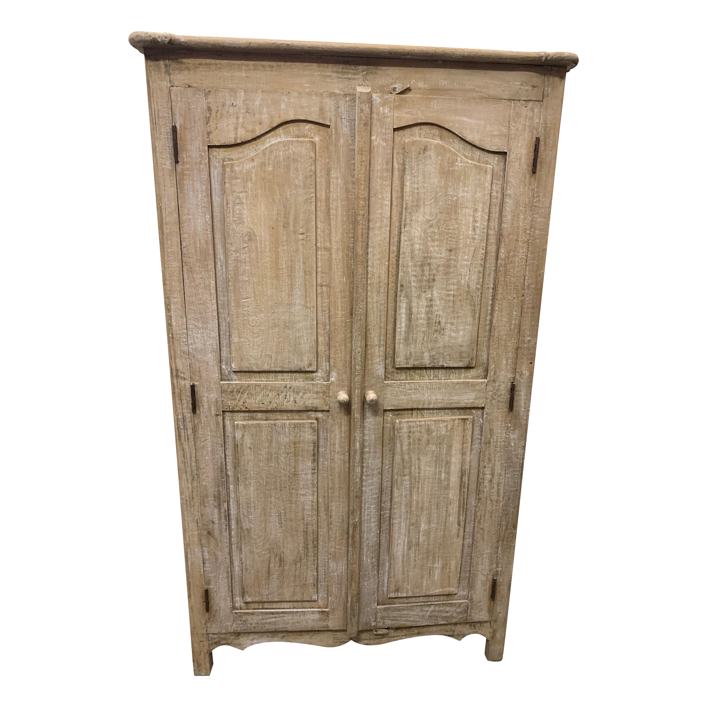 20th Century Spanish Pine Wood Grey Patined Cupboard For Sale