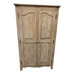 Antique 20th Century Spanish Pine Wood Grey Patined Cupboard