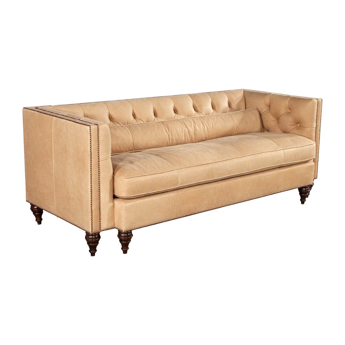 American Tufted Tan Leather Sofa