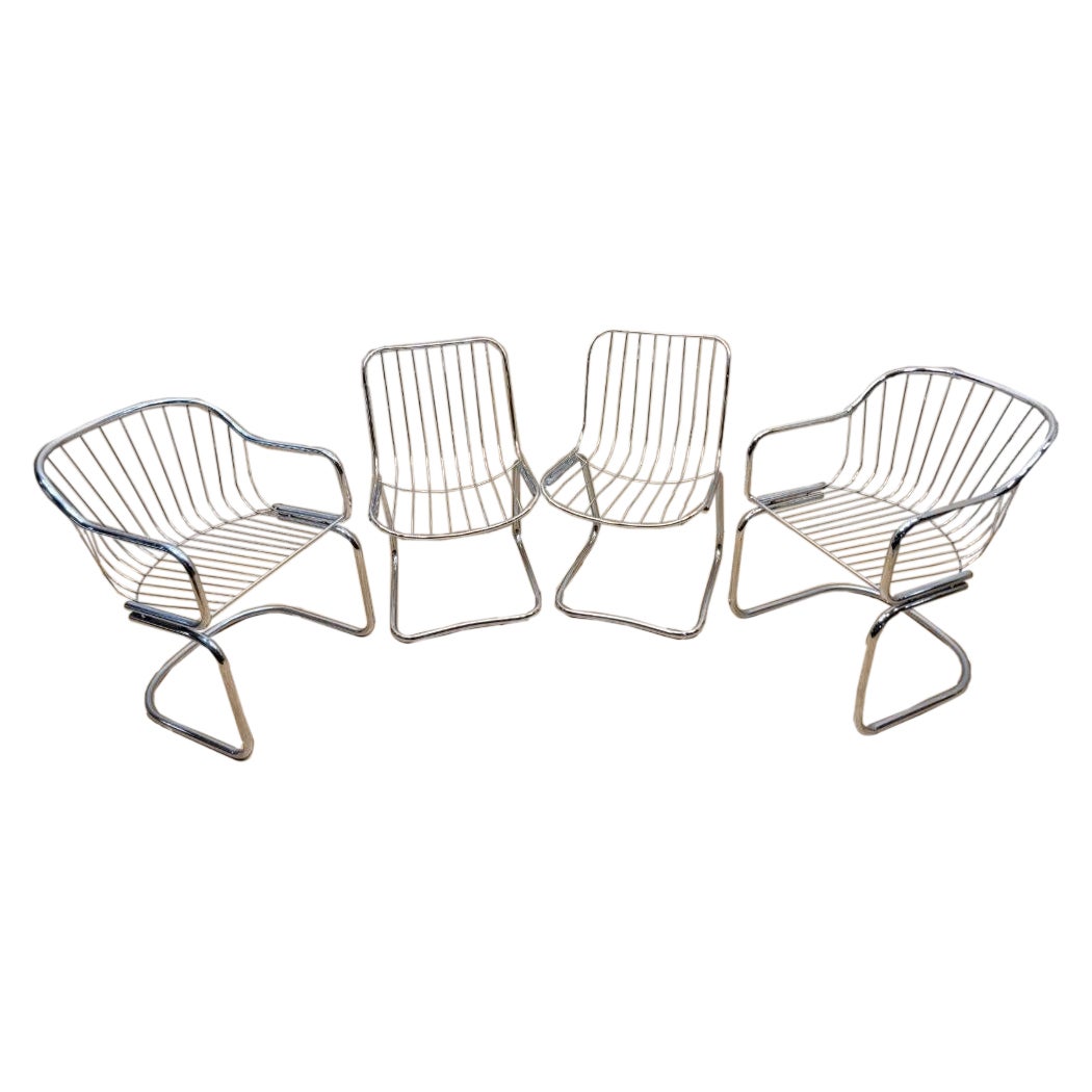 MCM Chrome Tubular Mod Cantilever Dining Chairs by Gastone Rinaldi, Set of 4 For Sale