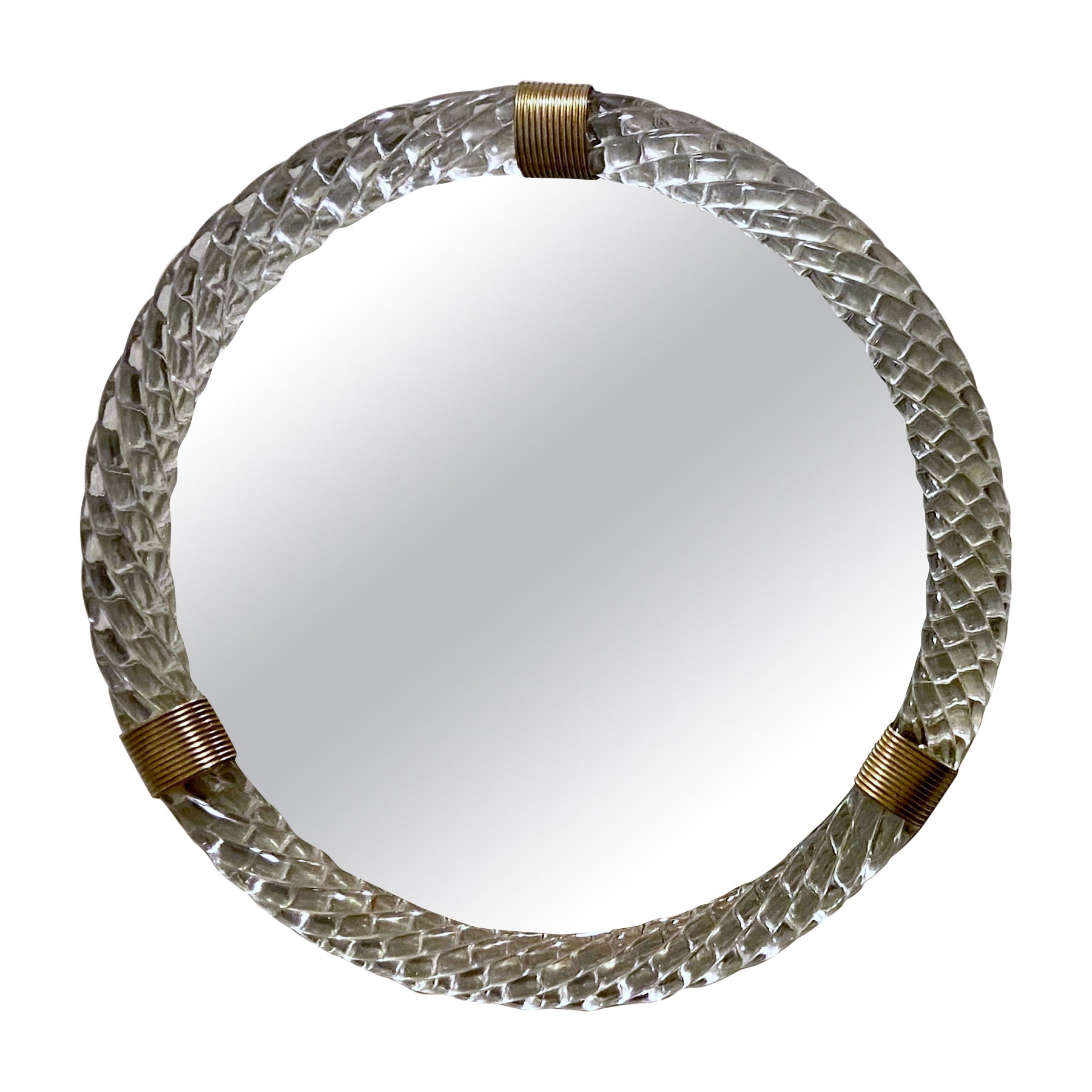 Paolo Venini Twisted Rope Round Murano Wall Mirror For Sale