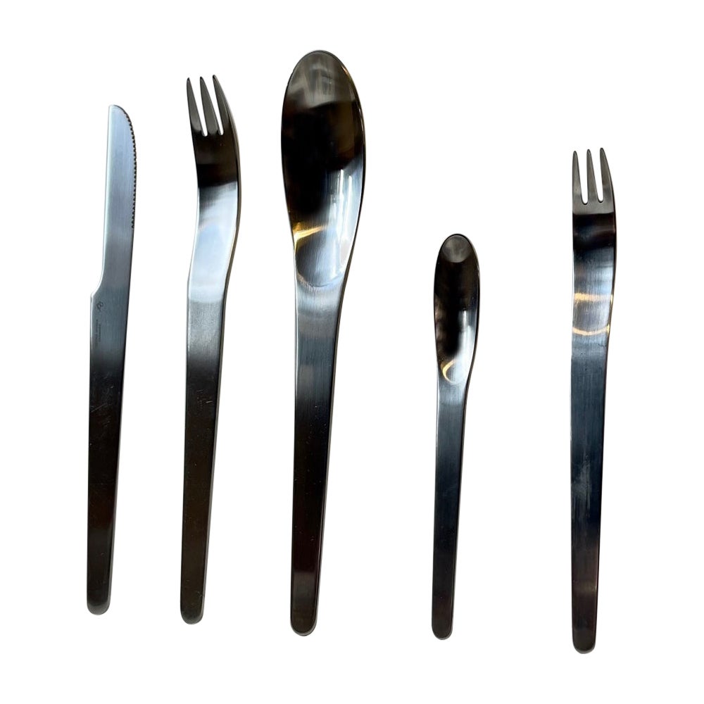 Arne Jacobsen Stainless Cutlery Flatware Set for Georg Jensen, 12 Persons