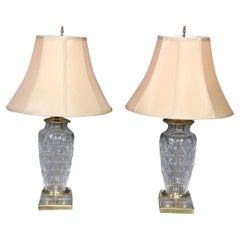 Pair of Crystal and Brass Lamps Attributed to Waterford