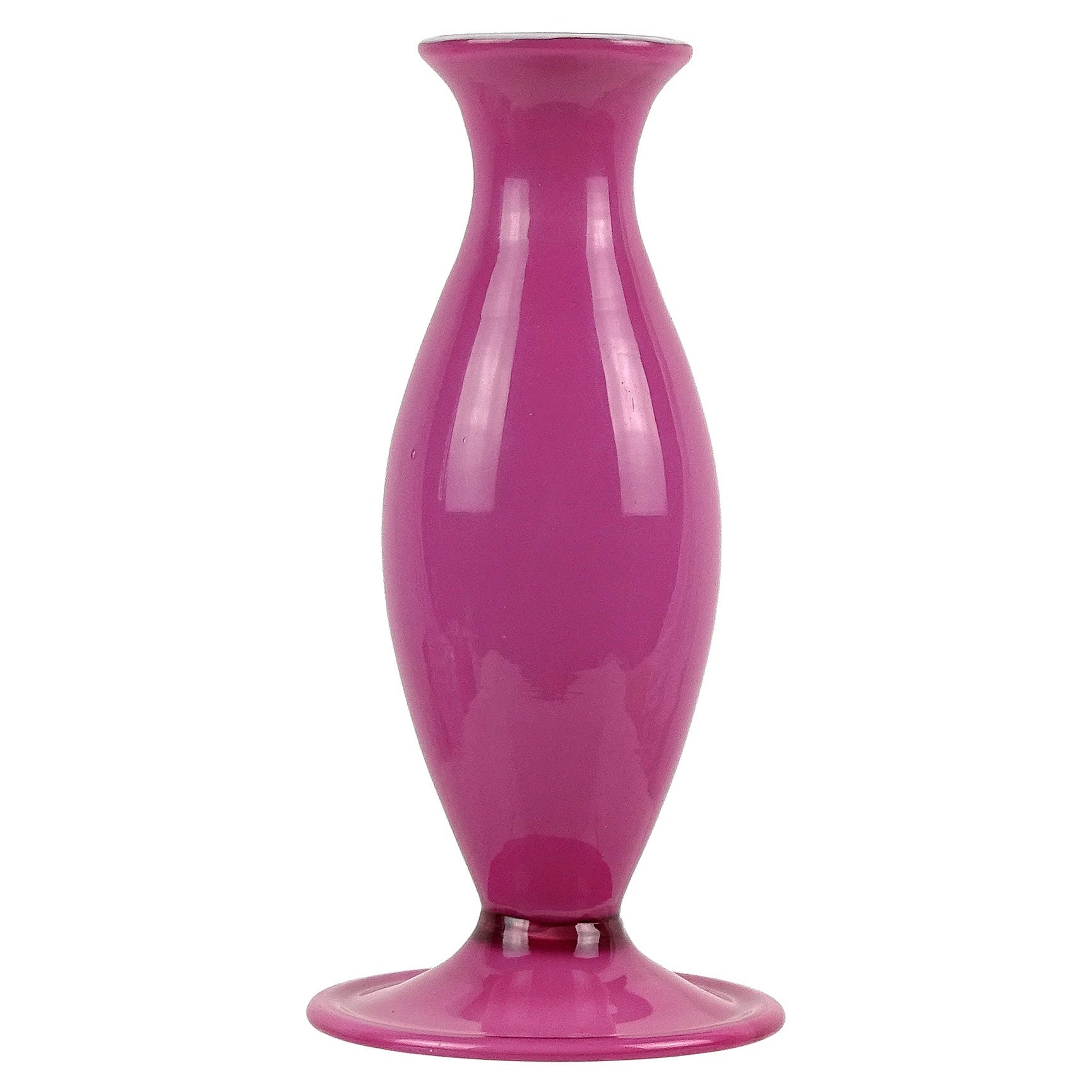 Murano Antique Blush Pink White Italian Art Glass Footed Cabinet Flower Vase For Sale