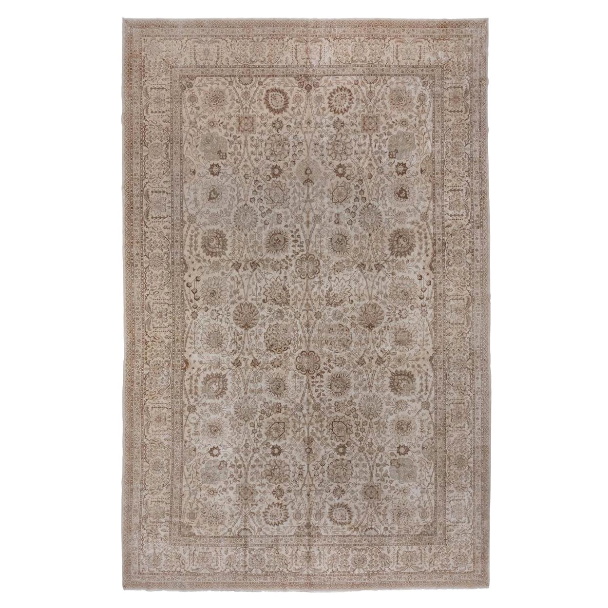 Antique Tabriz Carpet, Ivory Field For Sale