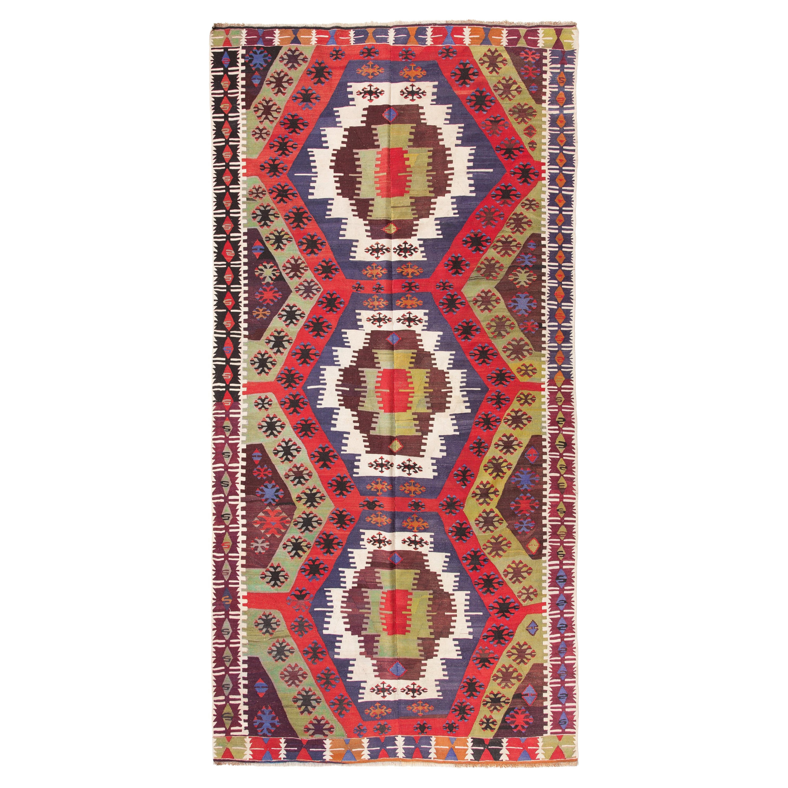 Vintage Malatya Kilim Rug Old Anatolian Turkish Carpet For Sale