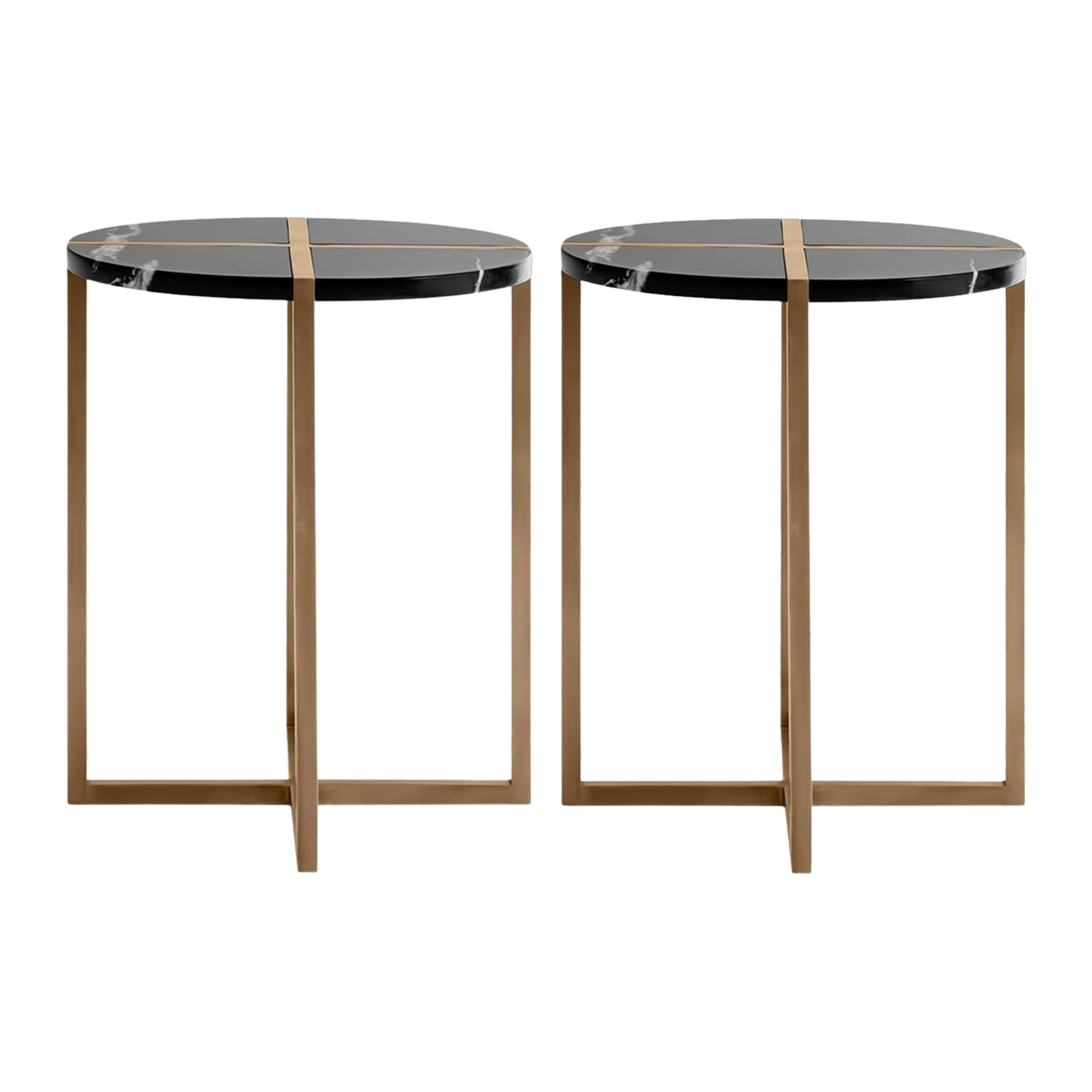 Pair of Famed Brass Alexander Black Marble Side Table For Sale