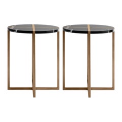 Pair of Famed Brass Alexander Black Marble Side Table