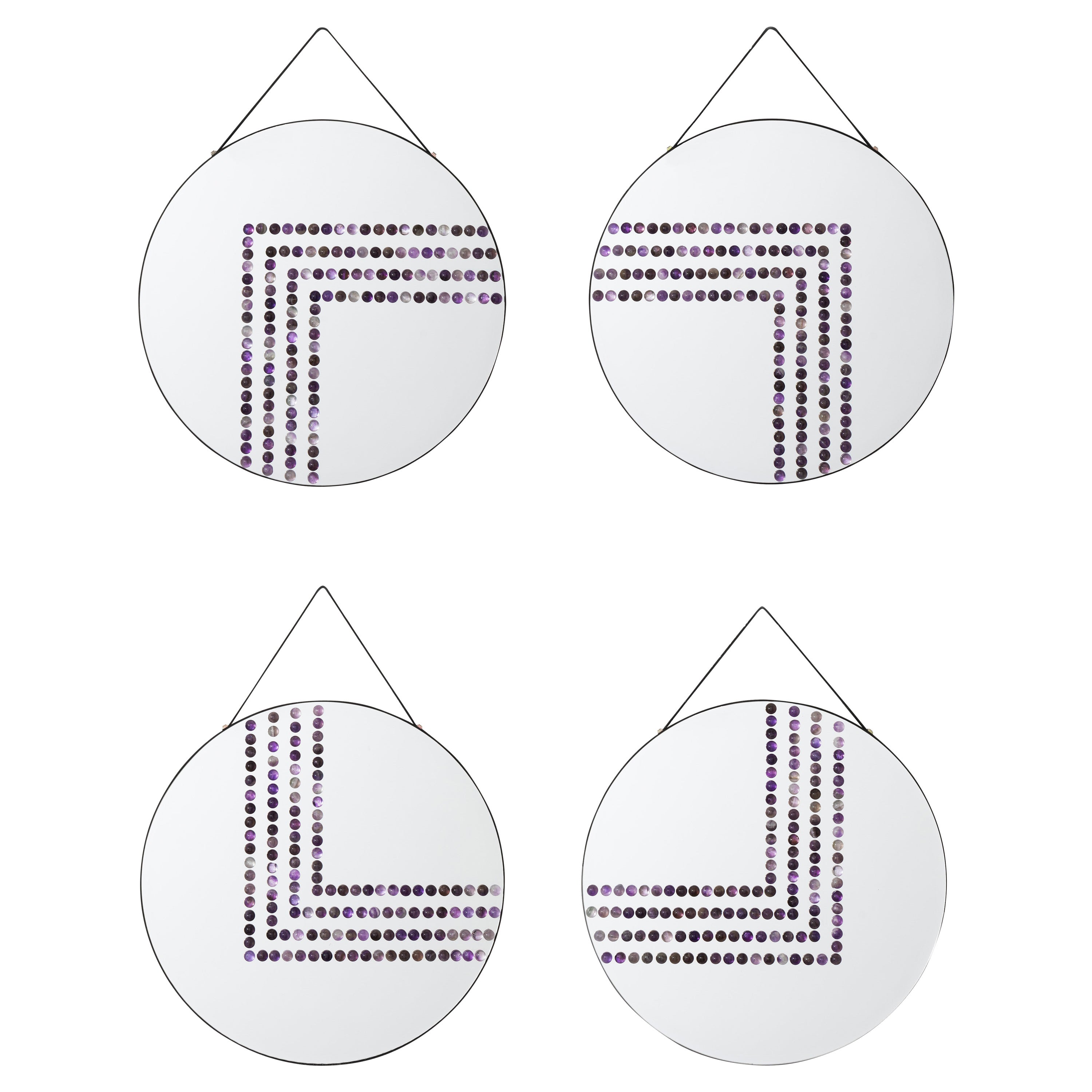 Composition of Wall Mirrors, Adorned with Amethysts, Handmade by Aline Erbeia For Sale