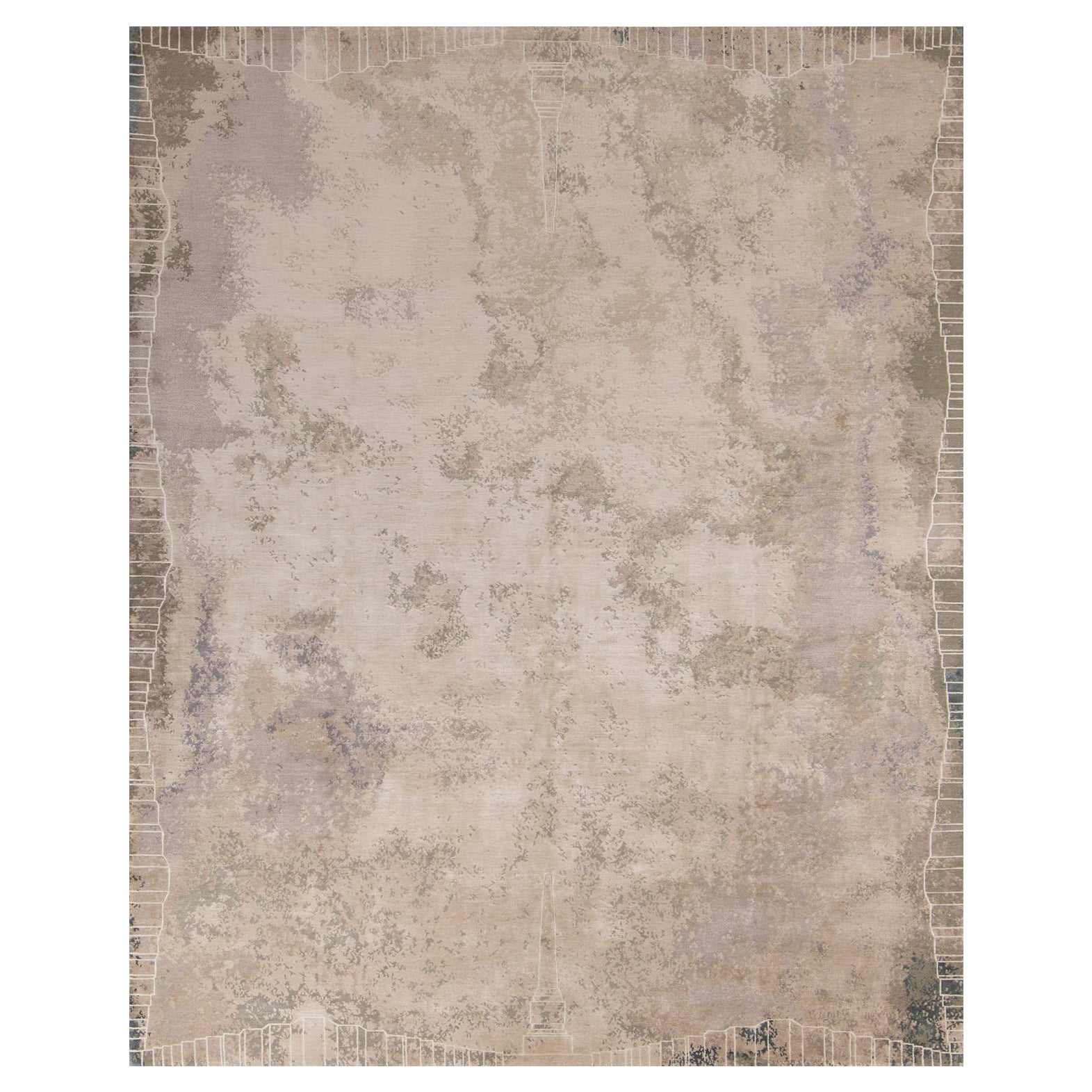 Contemporary Italian Rug Beige Grey Wool Silk, Roma Camouflage For Sale