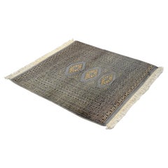 Tapis pakistanais original Bukhara tissé à la main en laine, cachemire bleu et gris, années 1960