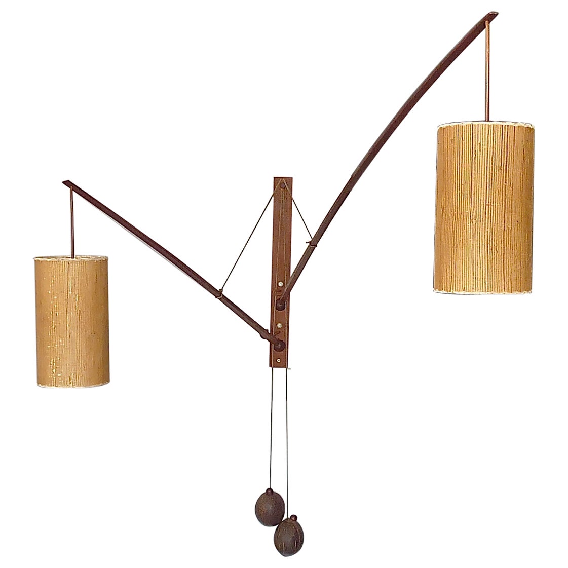 Monumental Teak Wall Lights Lamp by Rupprecht Skrip Coconut Counterweights 1950s