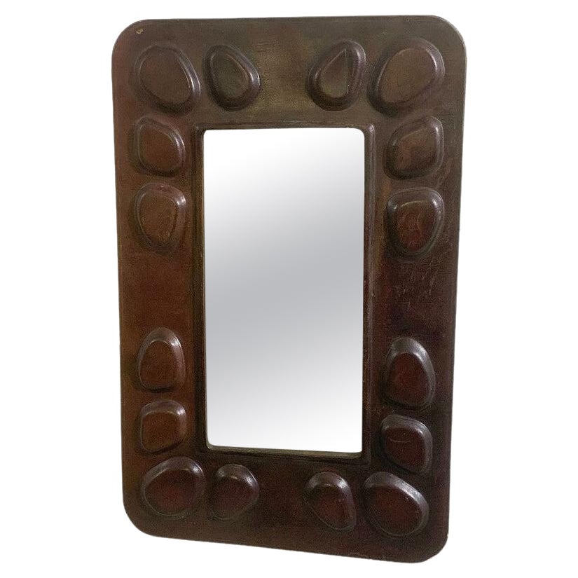Mid-Century Modern Hungarian Mirror, Leather, 1960s For Sale