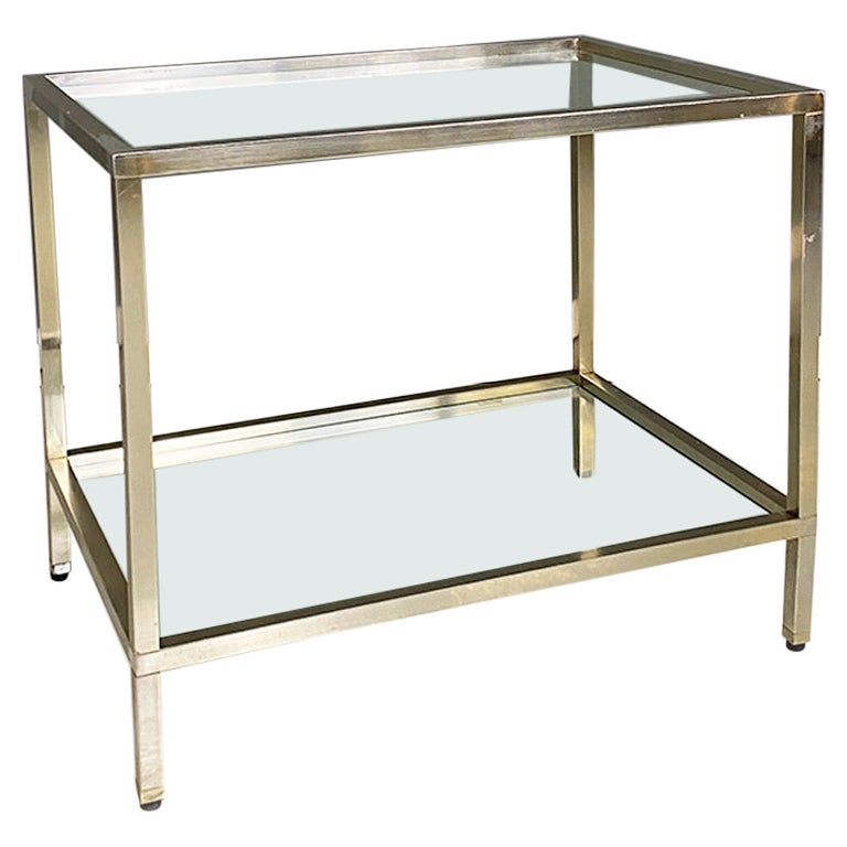 Italian Mid-Century Modern Metal and Glass with Double Top Side Table, 1960s