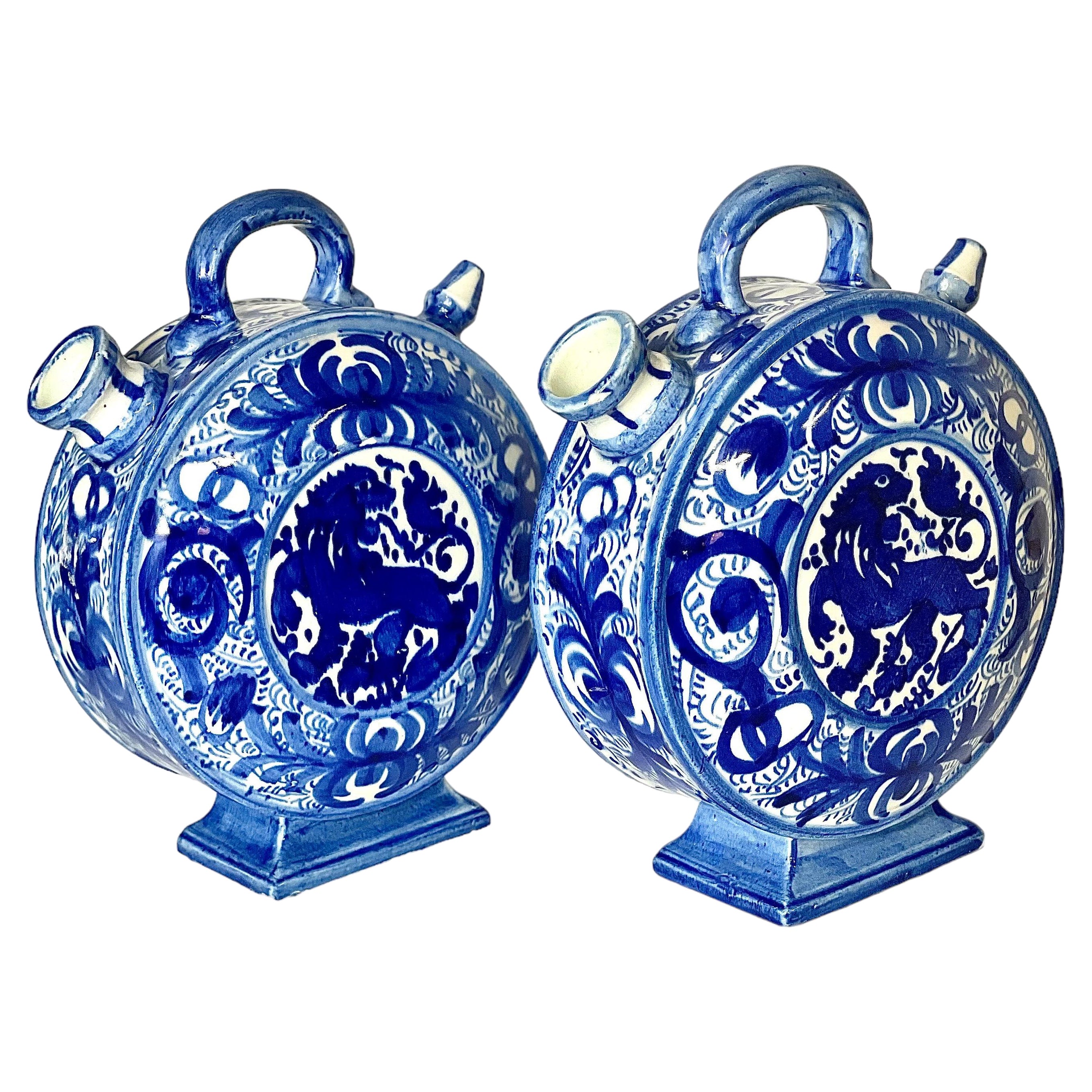 Pair of 'Chevrettes' in Blue and White Earthenware For Sale