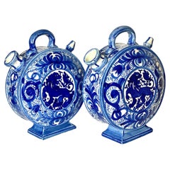 Pair of 'Chevrettes' in Blue and White Earthenware