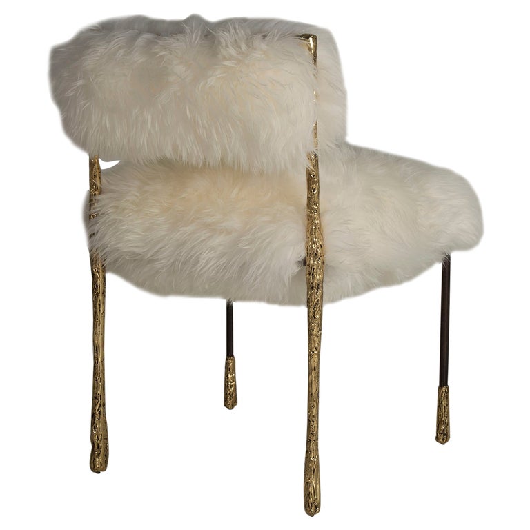 Contemporary Gold and Black Viking Dining Chair, Brass Cast, Natural