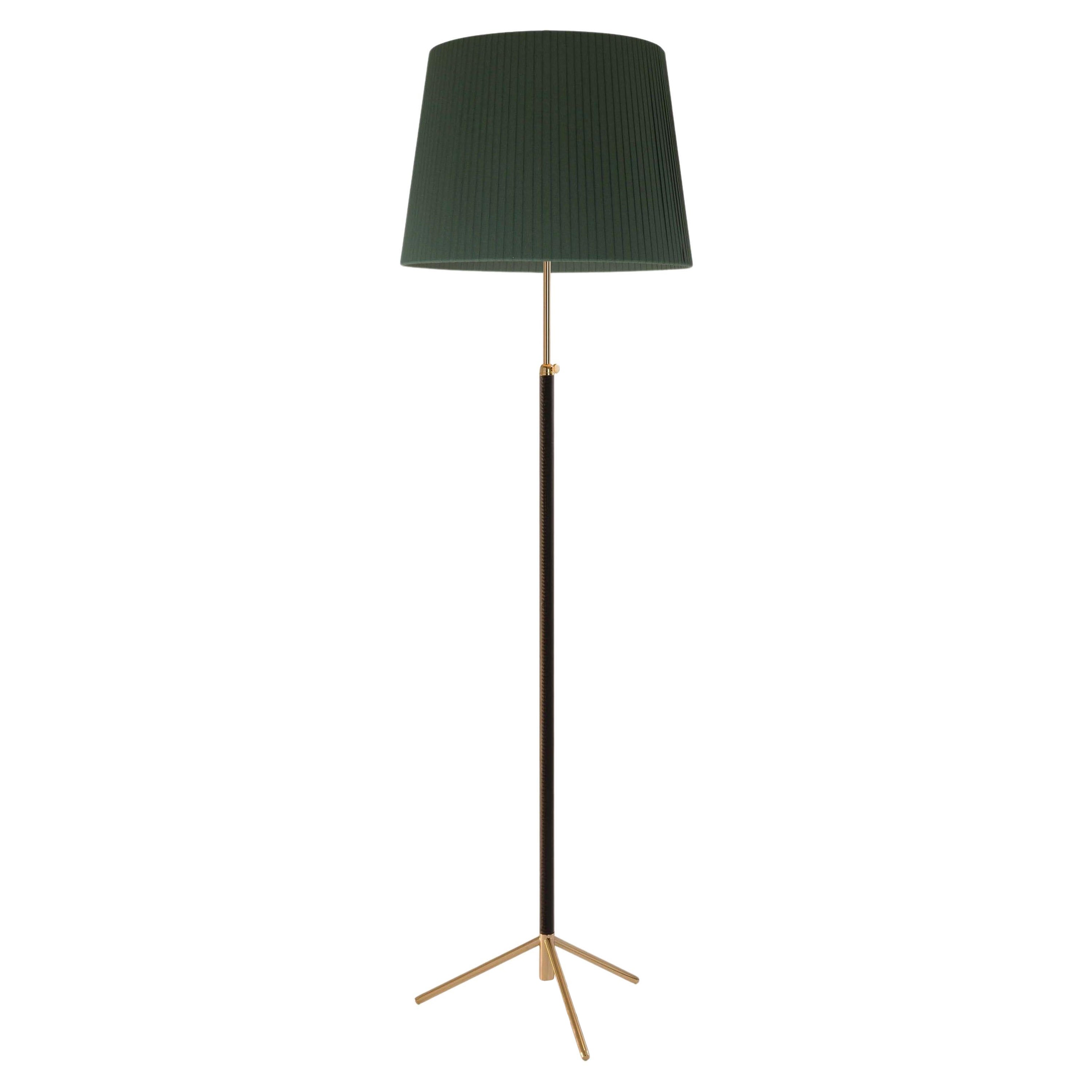 Green and Brass Pie De Salón G1 Floor Lamp by Jaume Sans