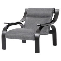 Marco Zanuso Grey Fabric Woodline Armchair by Cassina