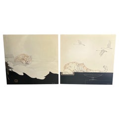 Pair of Large Decorative Gouaches Signed Tony Warren