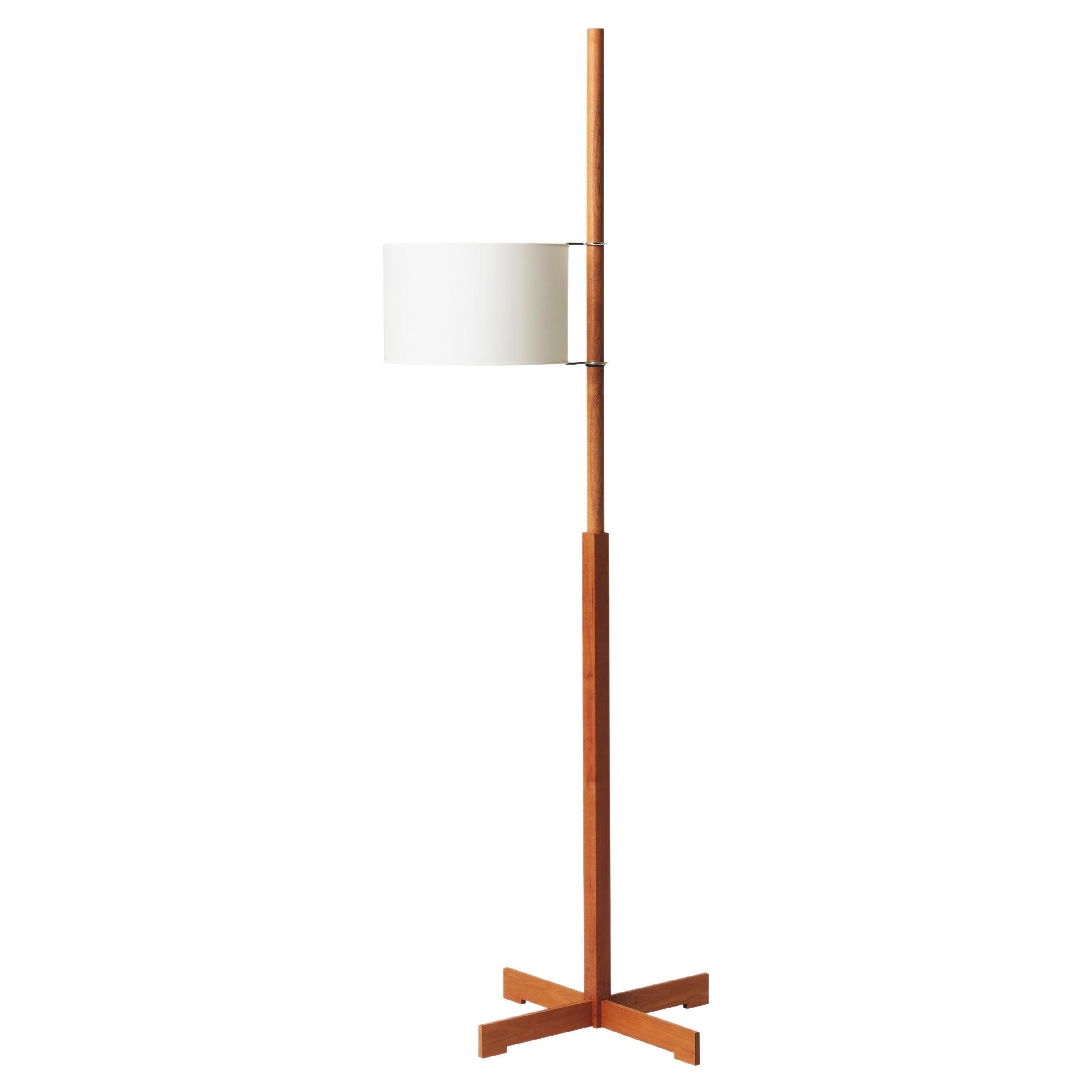 White and Cherry Wood TMM Floor Lamp by Miguel Milá For Sale