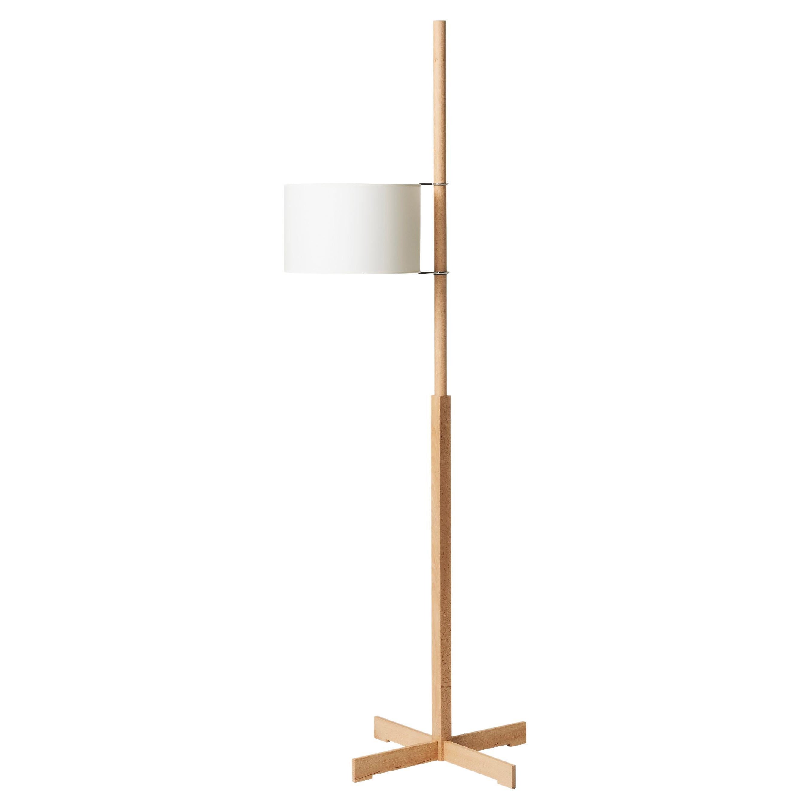 White and Beech Wood TMM Floor Lamp by Miguel Milá For Sale