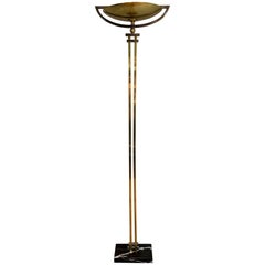 Vintage Steel and Brass Floor Lamp on a Black Marble Base, in the Style of Jean Perzel