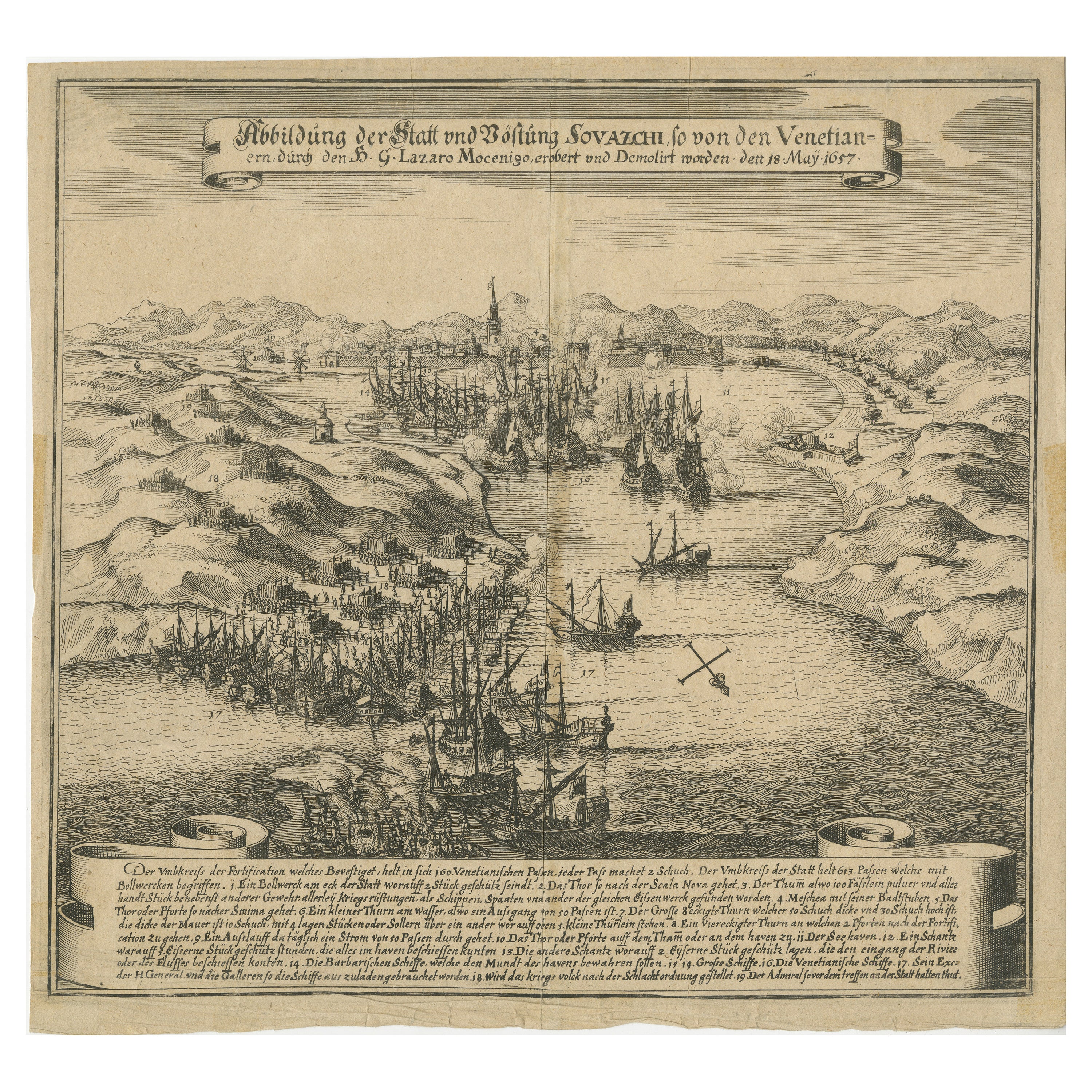 Antique Battle Scene of the Attack on Split on the Adriatic Coast For Sale