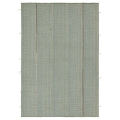 Rug & Kilim’s Contemporary Kilim Rug in Blue with Gray Stripes and Brown Accents