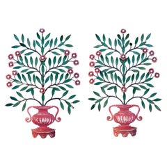 1970s Portuguese Pair of Hand Painted Metal Sconces