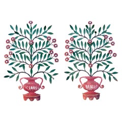 1970s Portuguese Pair of Hand Painted Metal Sconces 