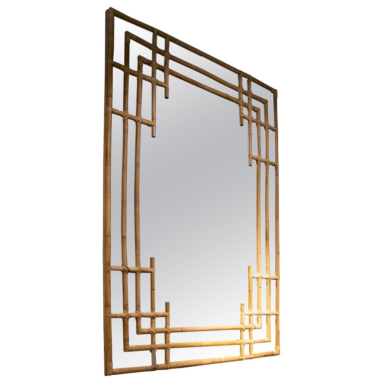 Bamboo and Wicker Handmade Wall Mirror For Sale at 1stDibs