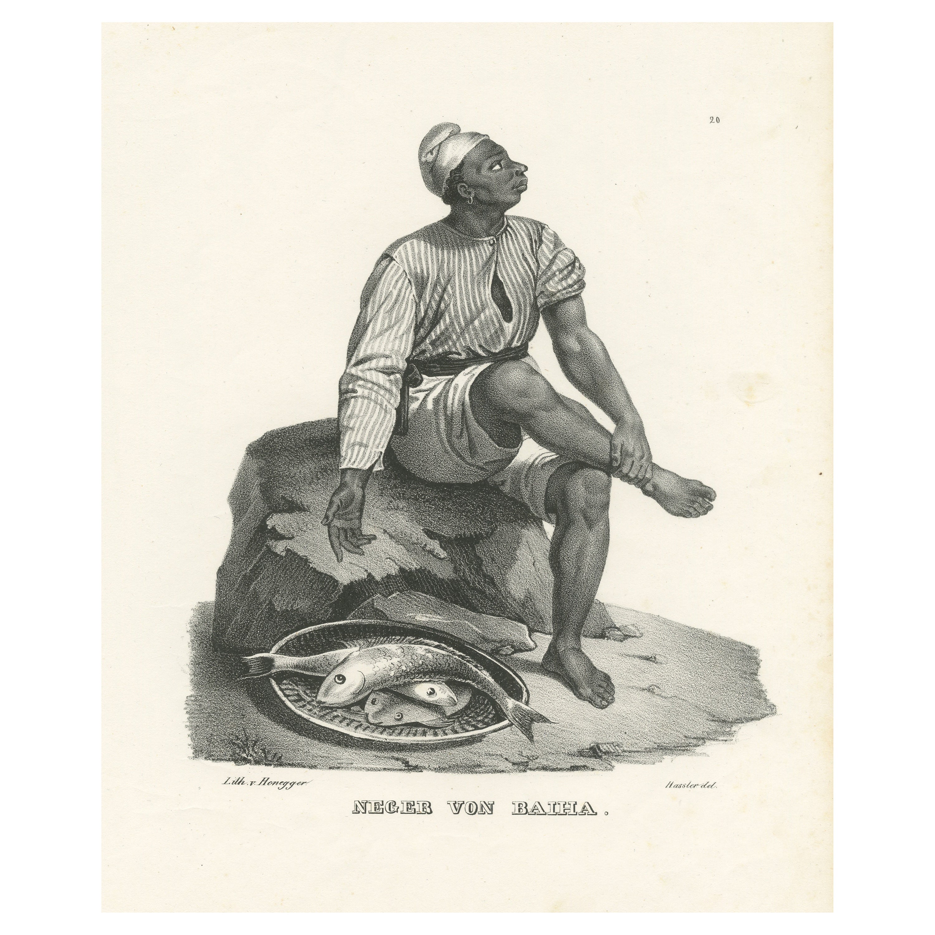 Antique Steel Engraved Print showing a Native of Bahia, Brazil