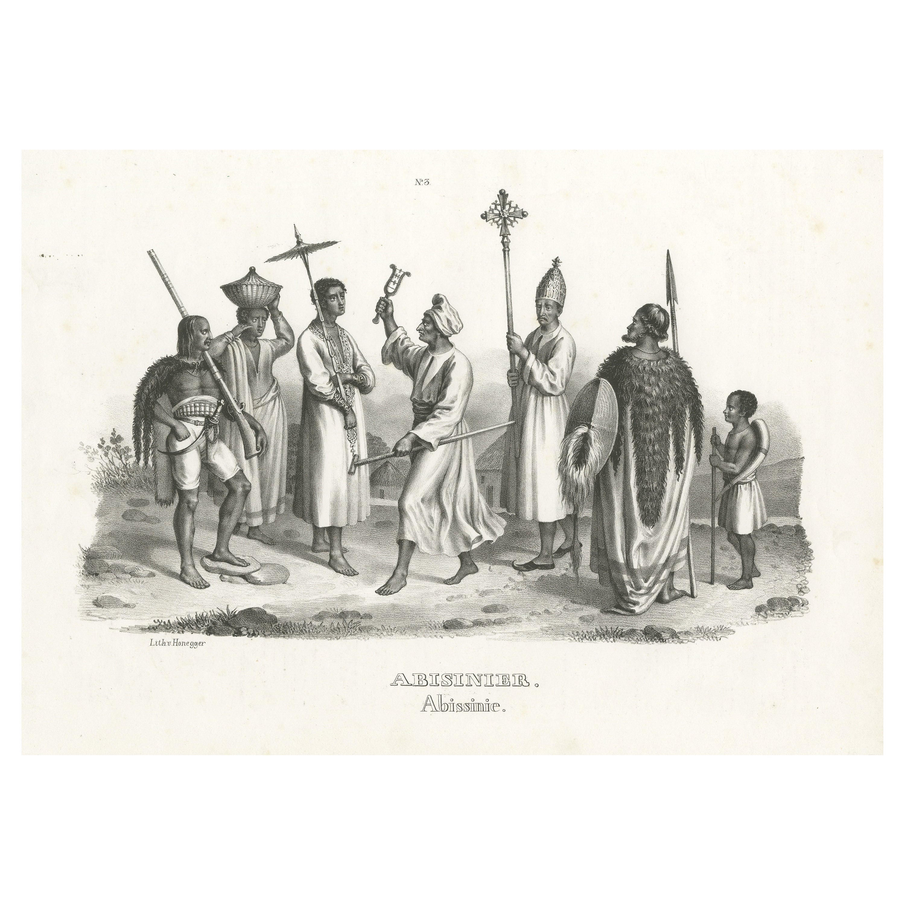 Antique Steel Engraved Print Showing Natives of Abyssinia, Ethiopia
