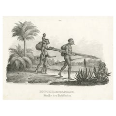 Antique Steel Engraved Print Showing Botocudo, South American Indian People