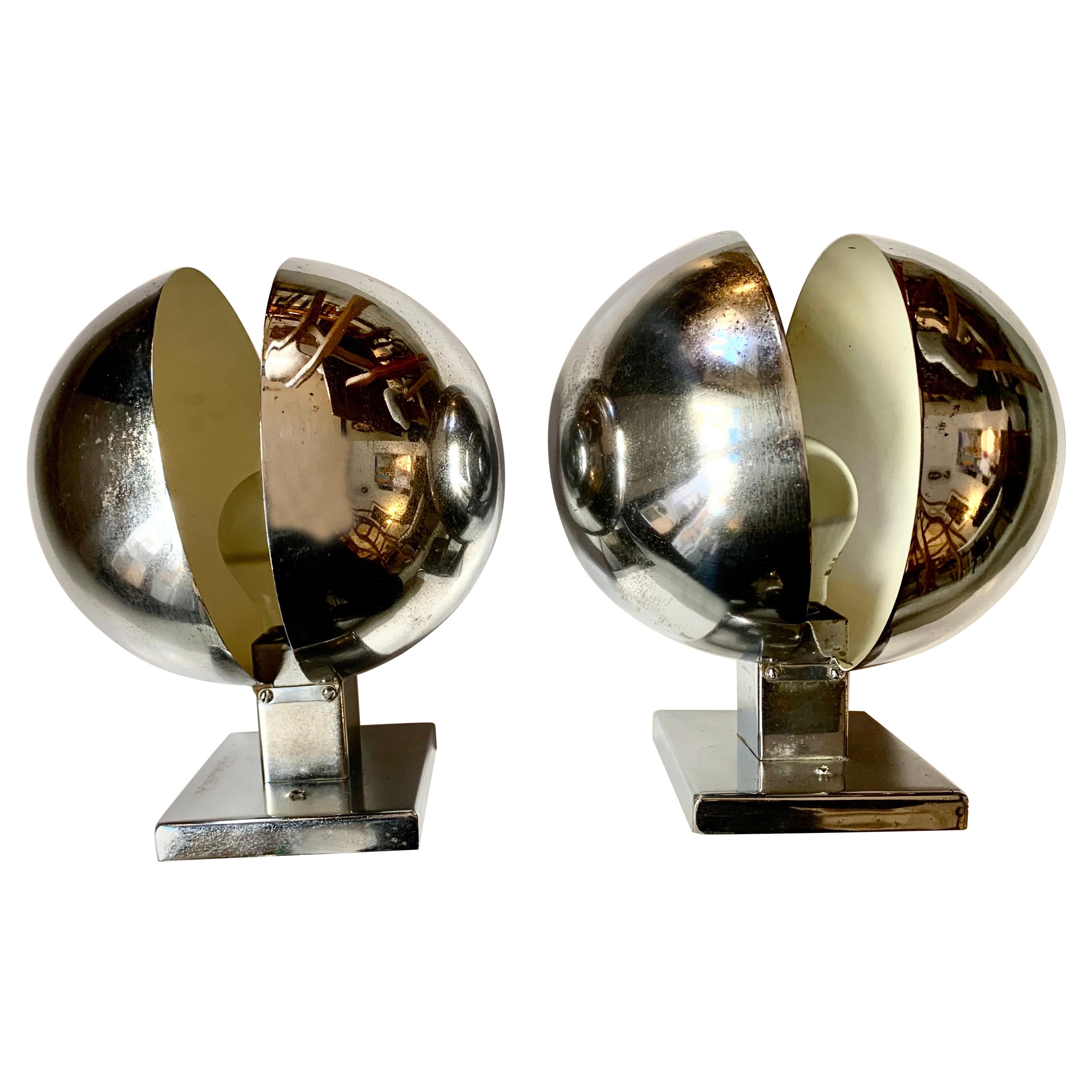 1970s Pair Space Age Ball Chrome and Lacquered Metal Wall Sconces For Sale