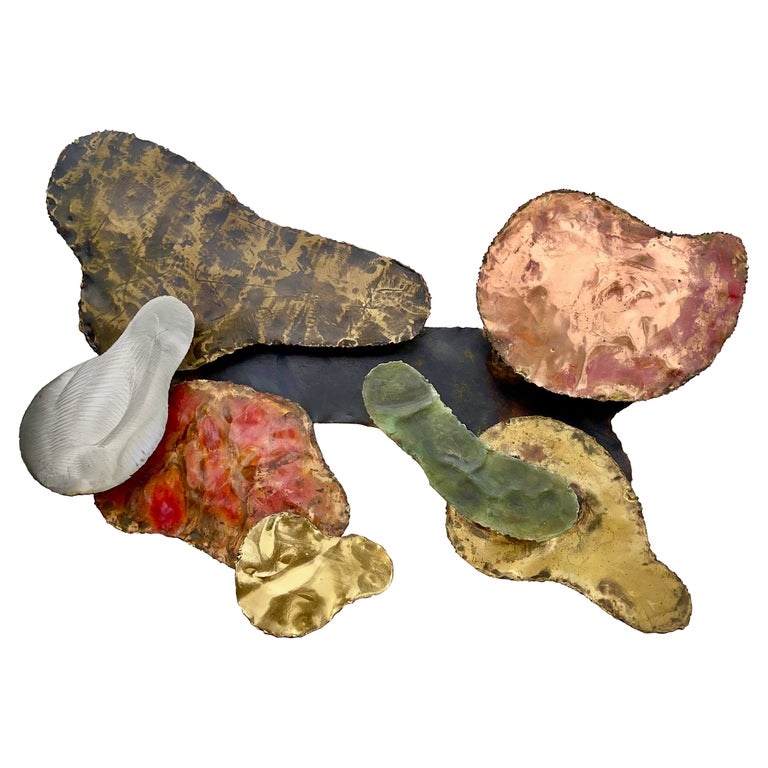 Silas Seandel 1972 Torch Cut Mixed Metal Abstract Wall Sculpture For