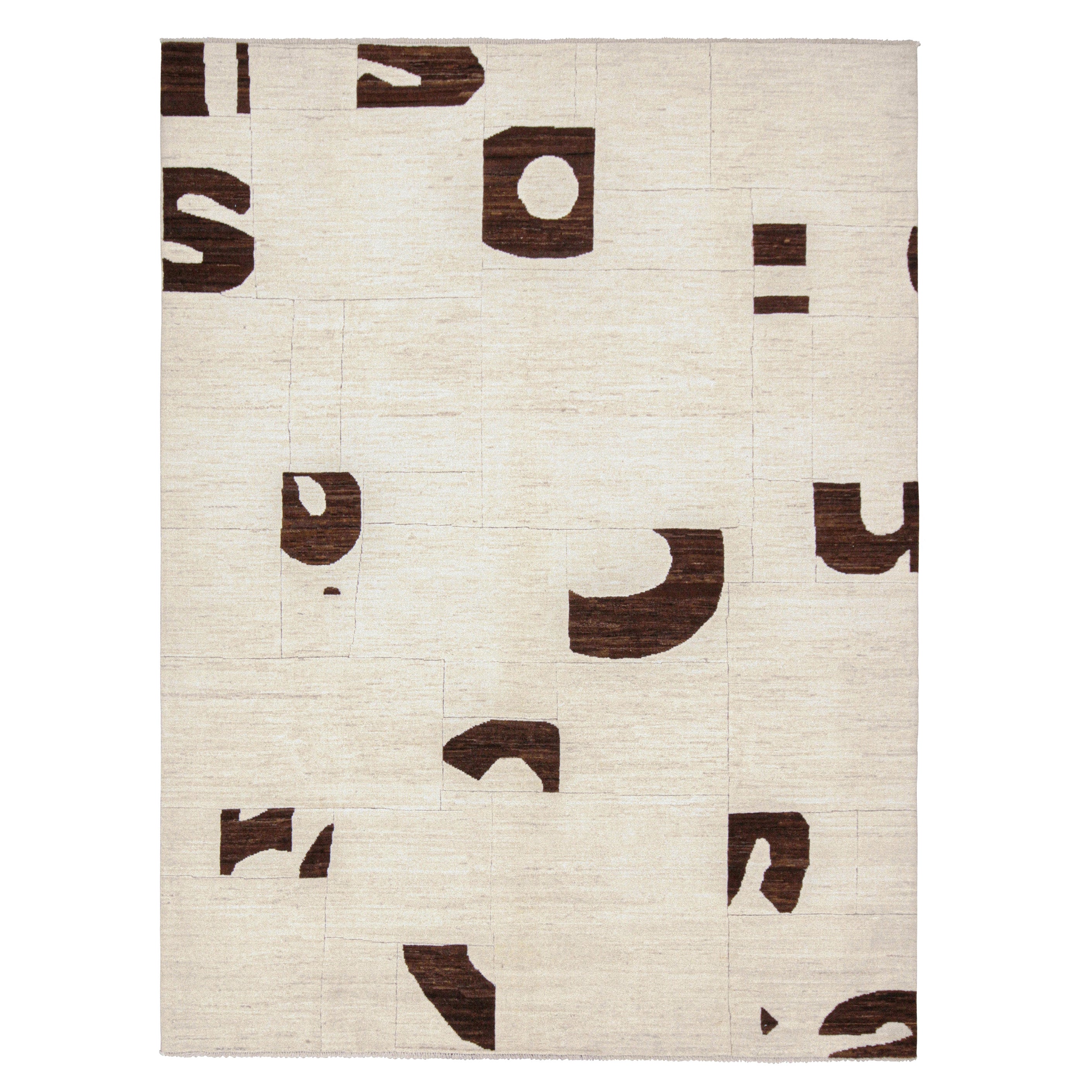 Rug & Kilim’s Contemporary Abstract Rug in Beige with Brown Geometric Patterns For Sale