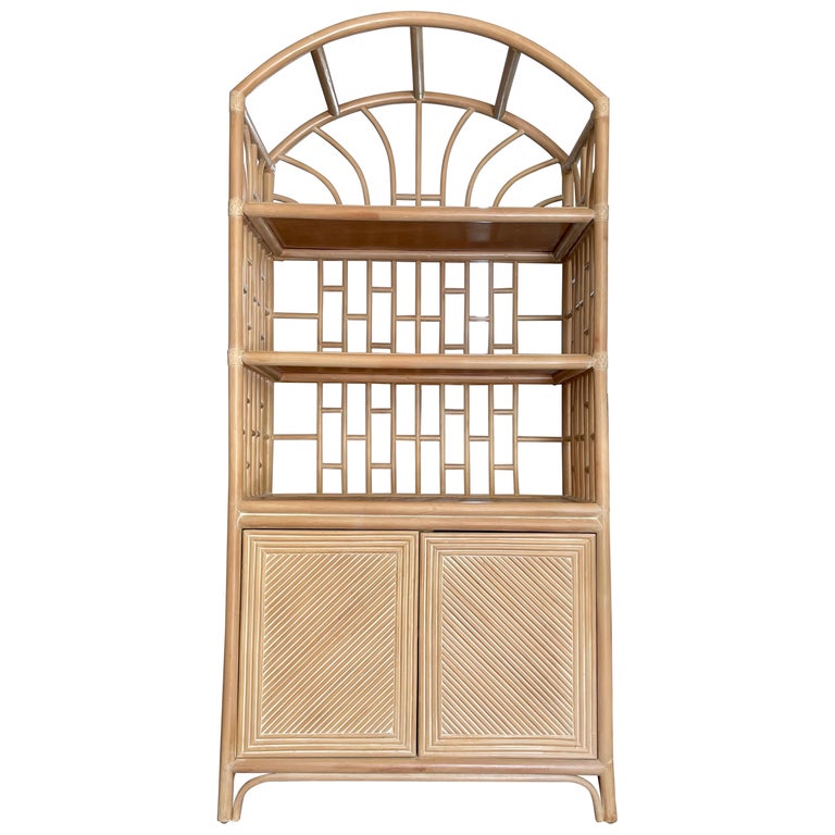Boho Chic Pencil Reed Arch Top Etagere with Lower For Sale at