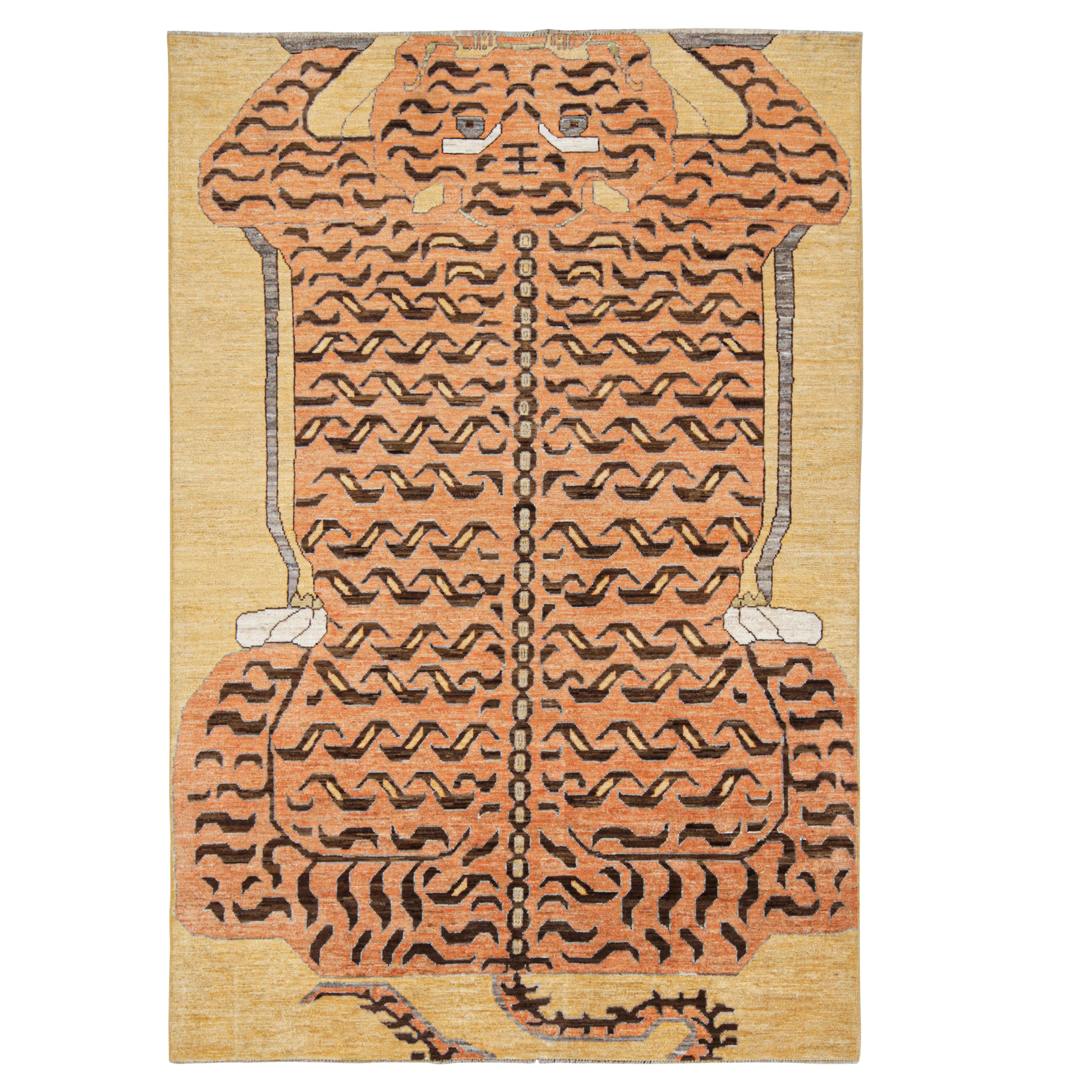 Rug & Kilim’s Classic Style Tiger-Skin Rug with Orange and Brown Pictorial For Sale