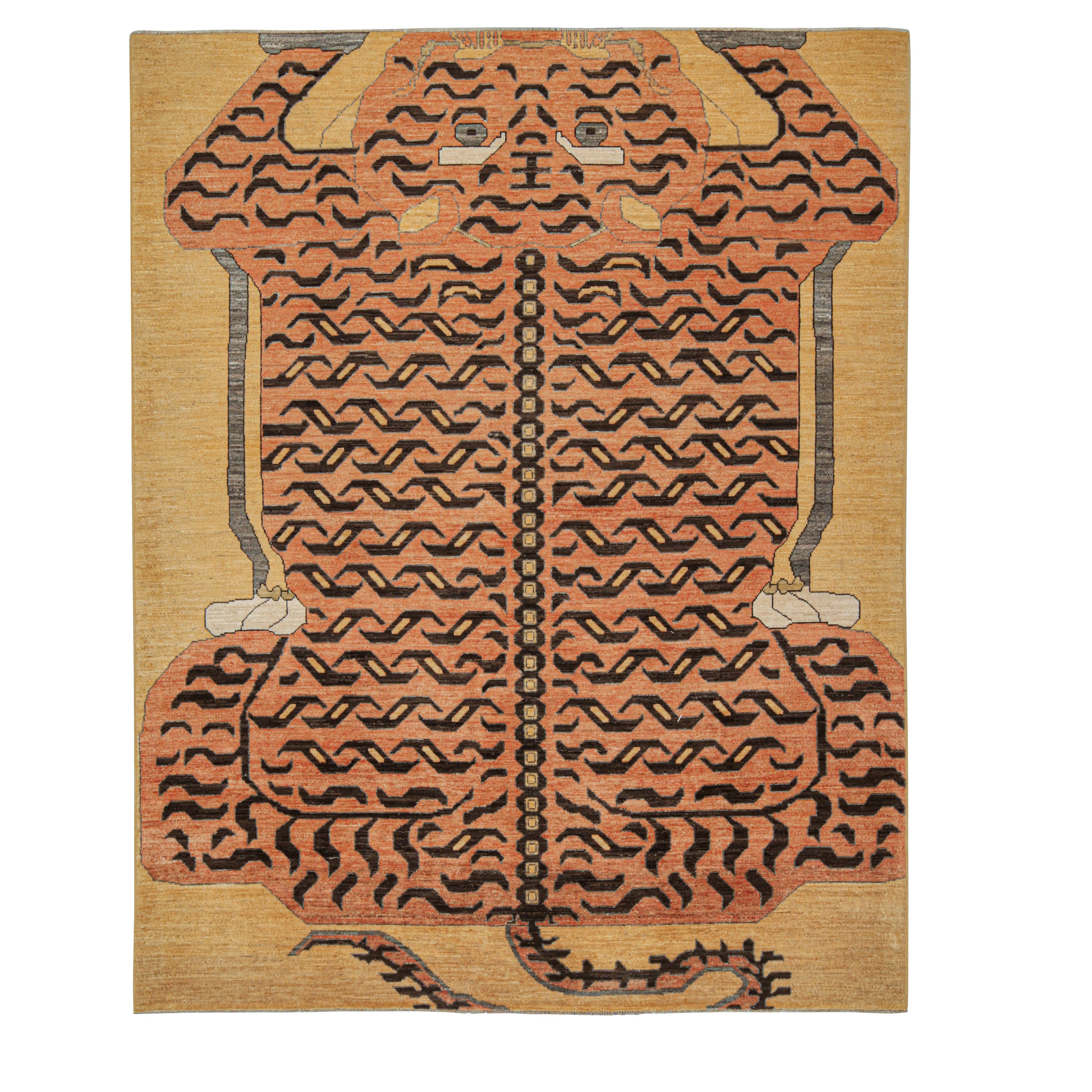 Rug & Kilim’s Custom Tiger-Skin Rug Design with Orange and Brown Pictorial For Sale
