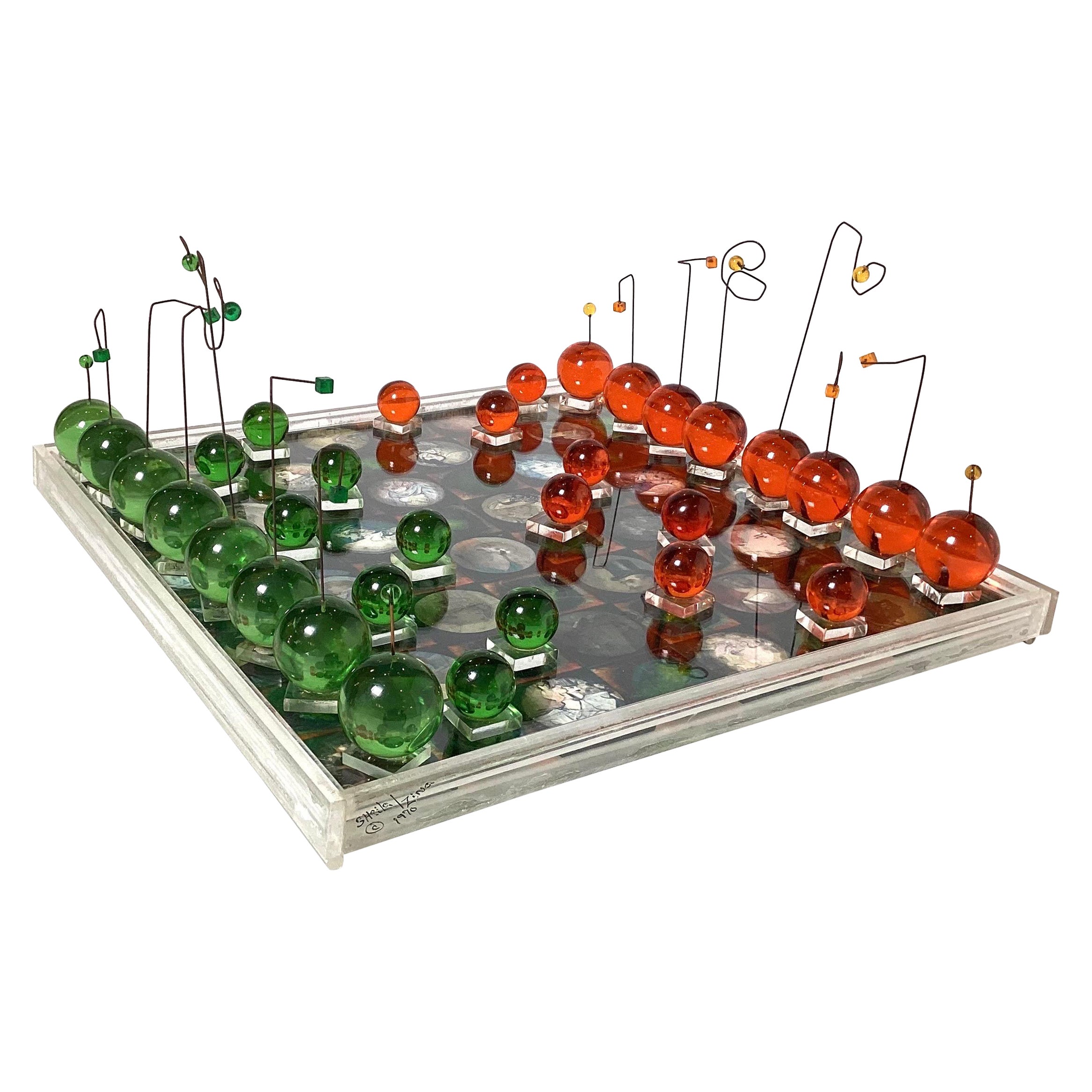 Mid-Century Modern Handcrafted Lucite Chess Set