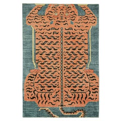 Tapis en peau de tigre personnalisé de Rug & Kilim avec pictogramme orange et marron