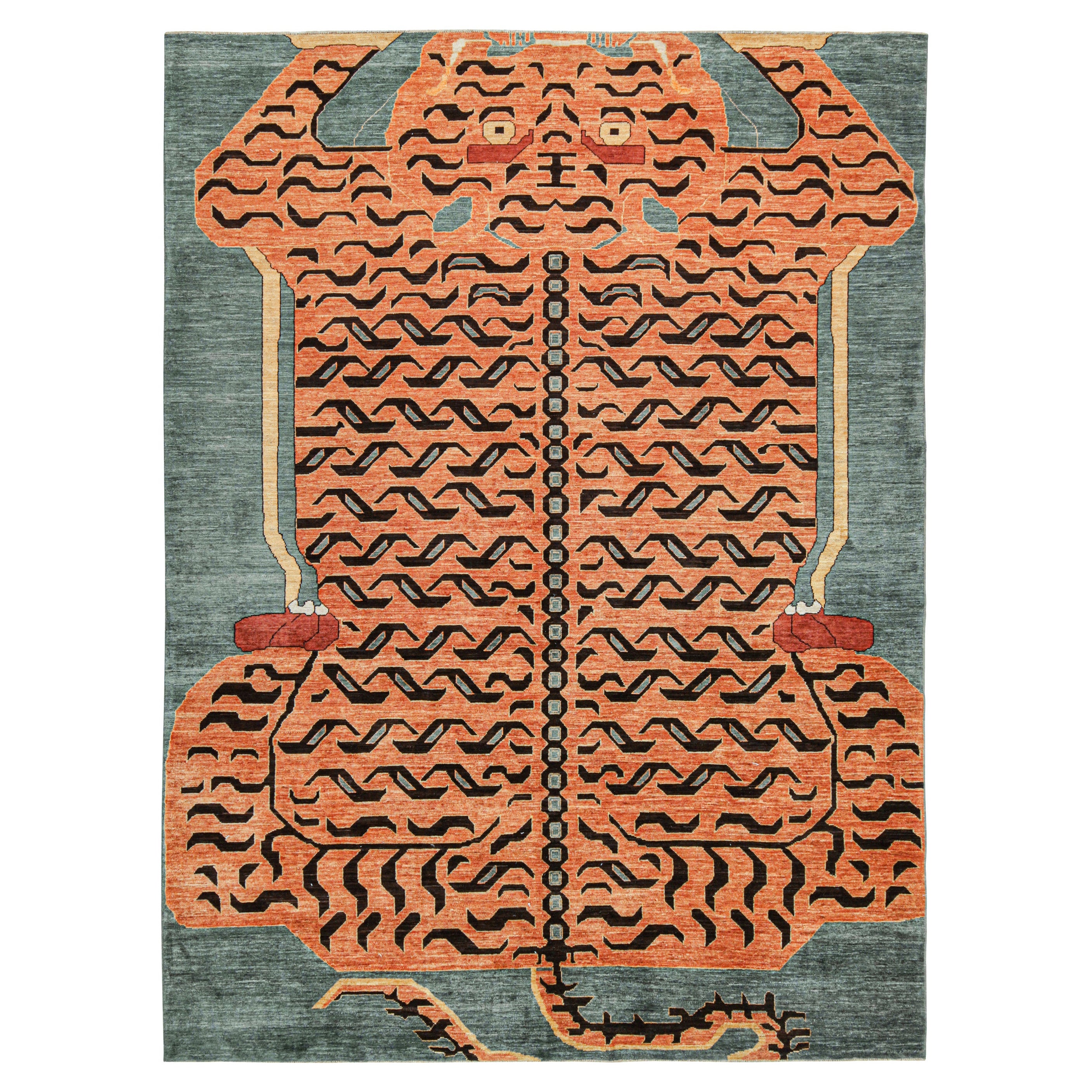 Rug & Kilim’s Custom Tiger-Skin Rug Design with Orange and Brown Pictorial For Sale