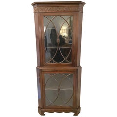 Antique Mahogany Astragal Glazed Carved Corner Cabinet