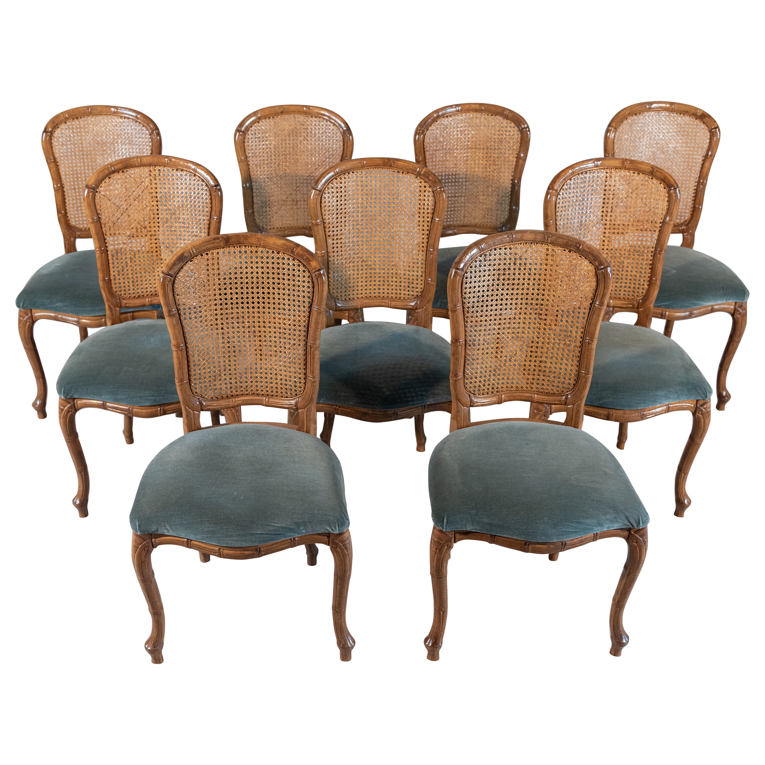 Set of Ten Midcentury Caned Chairs